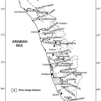 Important rivers of Kerala with locations of river-gauge stations. Note... | Download Scientific ...