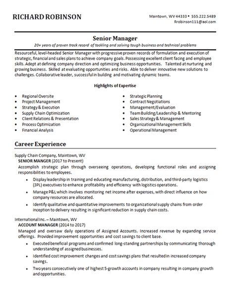 Senior Business Manager Resume Example