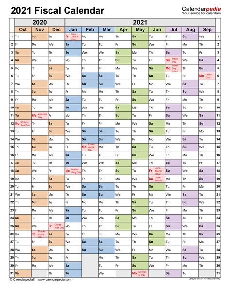 Fiscal Calendars 2021 - Free Printable PDF templates