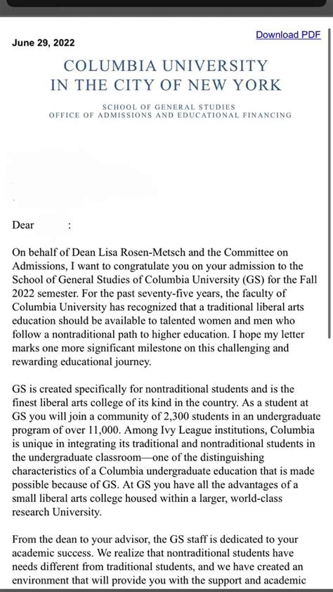 Columbia University Acceptance Letter to Manifest Your Way into the Ivy League