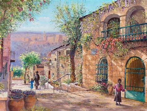 Jerusalem street and Tower of David Original painting of that comes in print on Canvas Fine Art ...