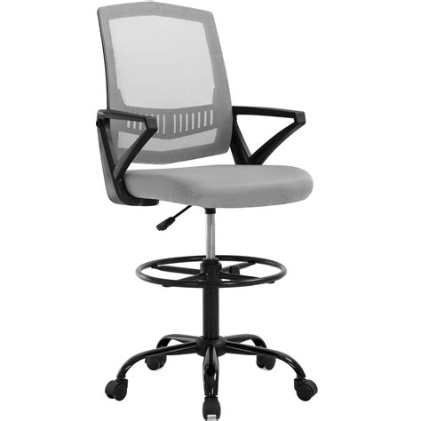 Drafting Chair Tall Office Chair Mesh Drafting Stool Adjustable Height with Lumbar Support Arms ...