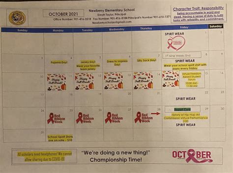 Newberry Elementary on Twitter: "Attached is the calendar for October ...