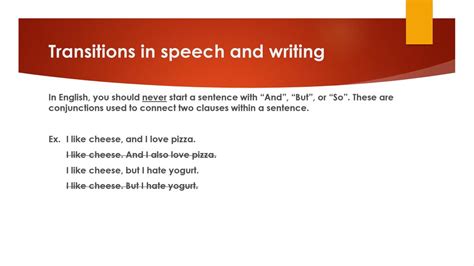 Transitions in speech and writing - ppt download