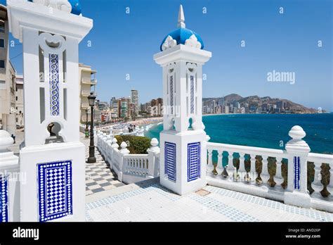 View of Playa de Levante from Placa del Castell, Old Town, Benidorm ...