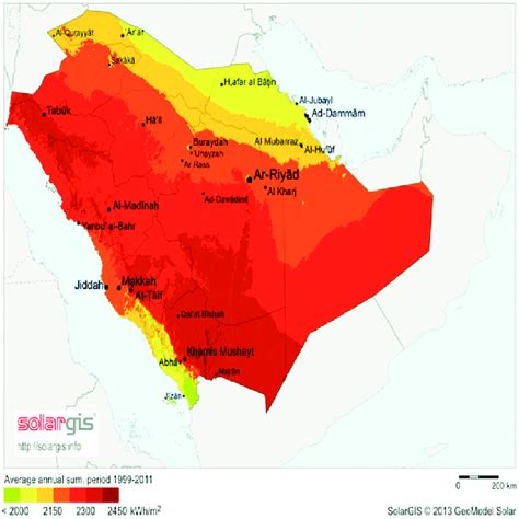 Solar radiation map of Saudi Arabia. | Download Scientific Diagram