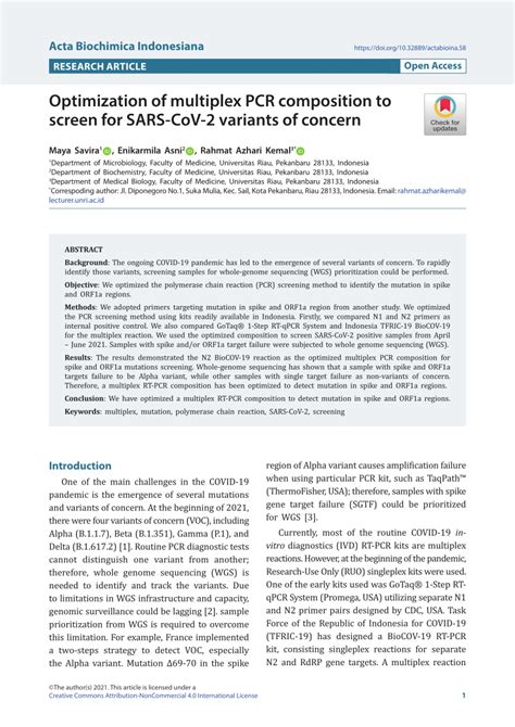 (PDF) Optimization of multiplex PCR composition to screen for SARS-CoV-2 variants of concern