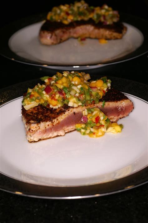 Ancho Crusted Seared Bigeye Tuna with Mango-Coconut Salsa | Mango coconut, Yummy food, Tuna recipes