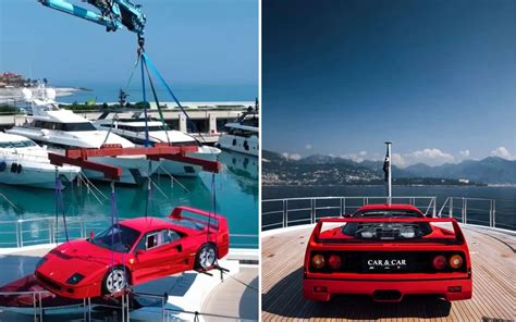 Ferrari F40 on the deck of Monaco yacht is drawing attention