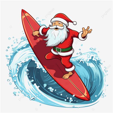 Surfing Santa Clipart Riding A Surfboard Santa Claus Surfs The Wave In Winter Cartoon Vector ...