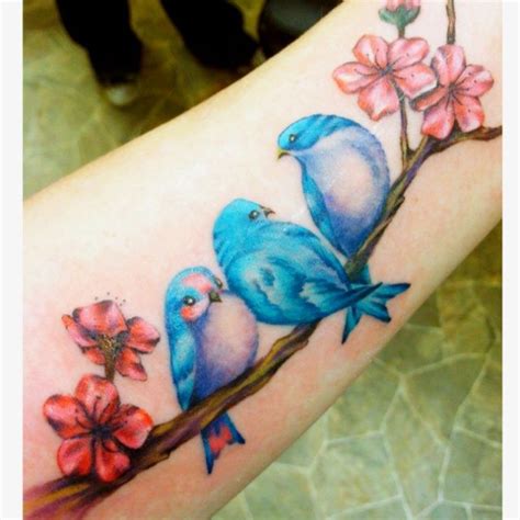 3 little birds tattoo, I just love the one on the left with the pink ...