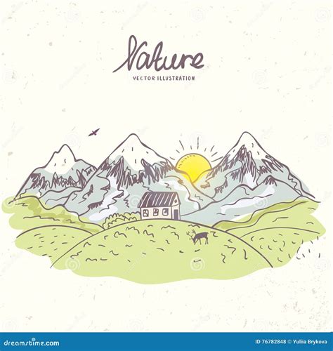 Mountain sketch color stock vector. Illustration of mountain - 76782848