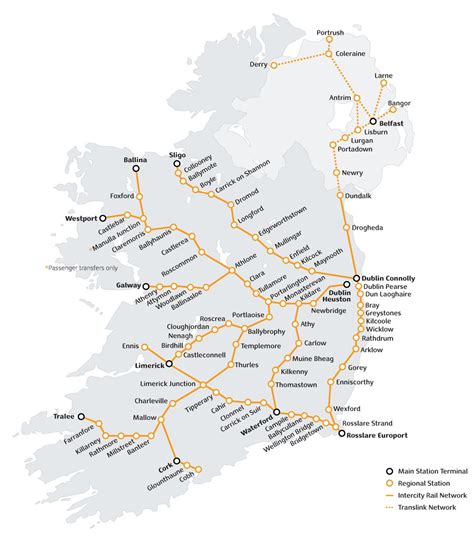 Ireland train map - Train travel in ireland map (Northern Europe - Europe)