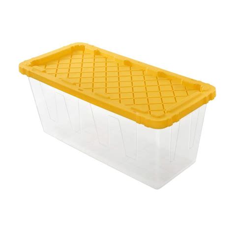 HDX 55 Gal. Storage Tote in Clear with Yellow Lid 206233 - The Home Depot