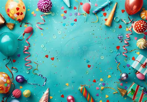 Colorful Birthday Party Background with Balloons, Confetti, and ...