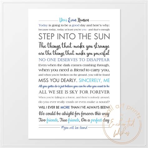 Dear Evan Hansen Musical Quotes Printable Print Wall Art