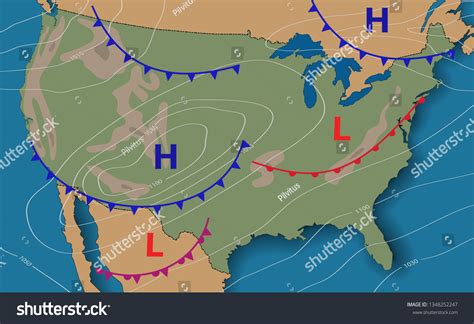 Weather Forecast Meteorological Weather Map United: vector de stock ...