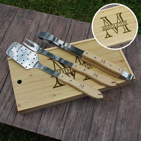 Personalized BBQ Tool Set with Engraved Case including Family Monogram Design Options ...