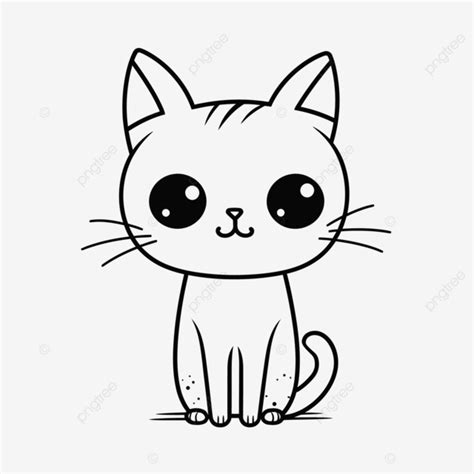 Kucing Lucu Yang Digambar Dalam Gambar Sketsa Garis Hitam Dan Putih Vektor, Gambar Kartun Kucing ...