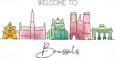 One single line drawing of Brussels city skyline, Belgium. Historical ...