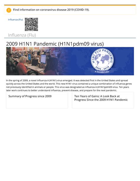 2009 H1N1 Pandemic (H1N1pdm09 virus) Pandemic Influenza (Flu) CDC - Find information on - Studocu