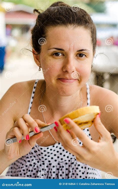 Woman buttering toast stock photo. Image of toast, pleasant - 31816864