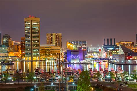 View on downtown of Baltimore at night - Touchdown Trips