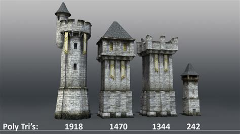 medieval castle towers wall 3d model