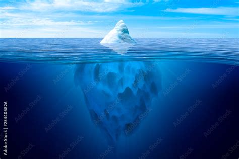 Tip of the iceberg. Underwater iceberg floating in ocean. Image montage ...