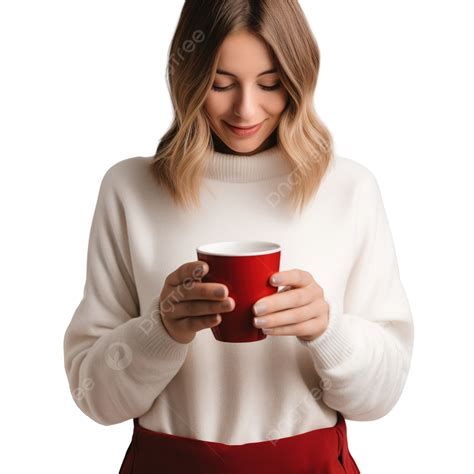 Female Holding Cup Coffee And Smartphone And Christmas Decoration On ...