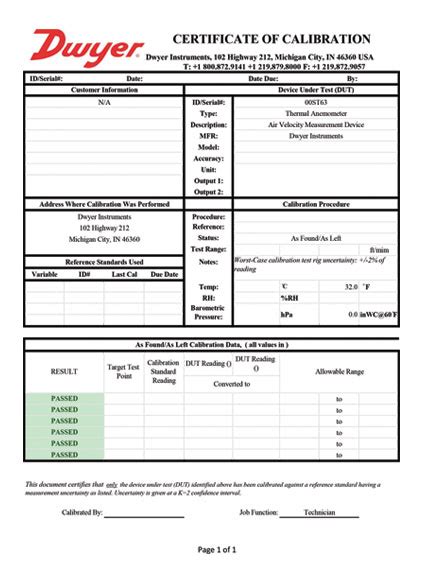 Certificates of Calibration Explained – Dwyer Instruments Blog