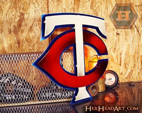 Minnesota Twins TC Logo 3D Metal Artwork – Hex Head Art | Metal artwork ...