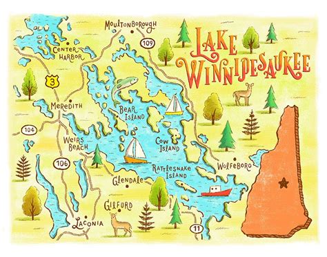 Lake Winnipesaukee Map - Etsy