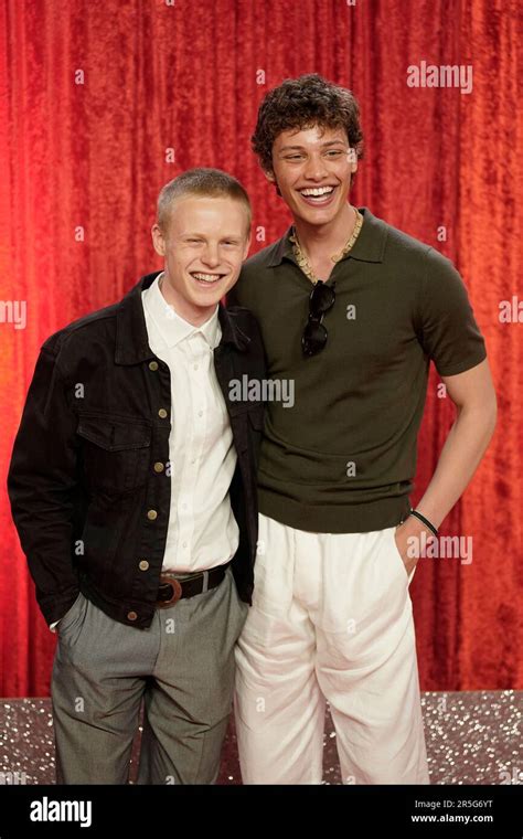 Clay Milner Russell (left) and Bobby Brazier attend the British Soap Awards 2023 at The Lowry ...