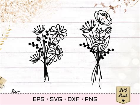 Wildflower Bouquets SVG Wild Meadow Flowers Svg Art for | Etsy