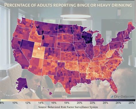 Map Showing Percentage of Adults Binge Drinking : r/MapPorn