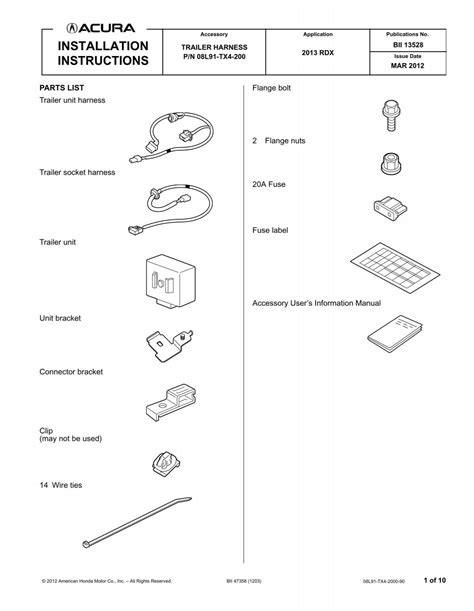 INSTALLATION INSTRUCTIONS - Bernardi Acura Parts & Accessories