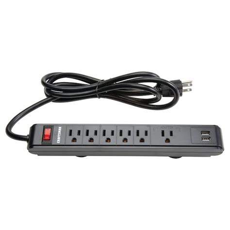 CRAFTSMAN Power Strip 6 Outlets and 2 USB Ports Plastic Black CMST82693 ...