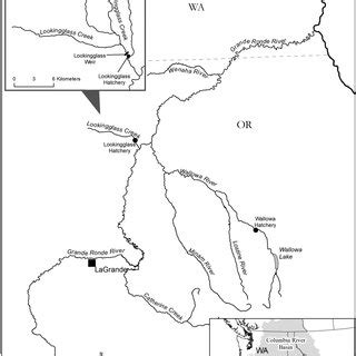 Map of the Grande Ronde River basin in northeast Oregon, with the inset ...