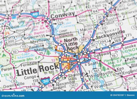 Map of Little Rock on the Map, Arkansas. Stock Image - Image of north ...