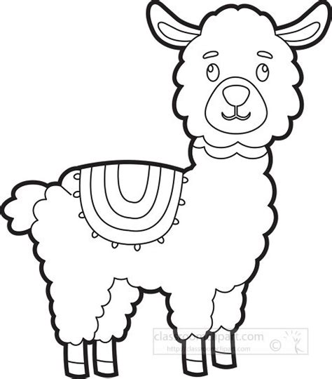 Animal Outline Clipart-llama with a colorful blanket on its back black ...