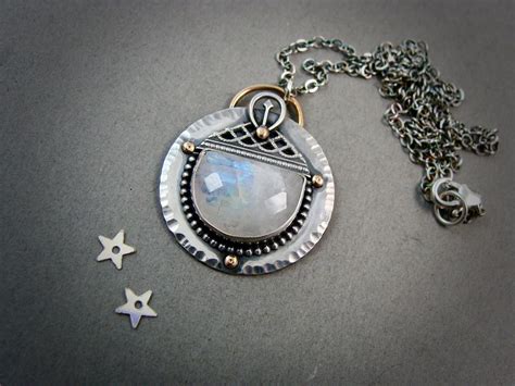 lunar temple ... moonstone mixed metal pendant, moonstone jewelry, celestial jewelry, gifts for her