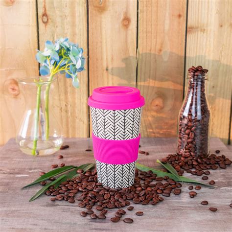 Reusable Coffee Cup Travel Mug Eco Friendly Bamboo, 400ml - 3 Designs - Set of 3 | eBay