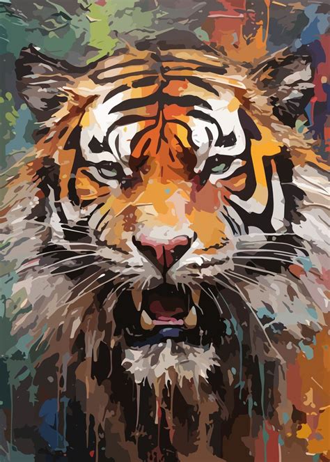 'Tiger Abstract Art Paint' Poster, picture, metal print, paint by Art Jiyuu | Displate