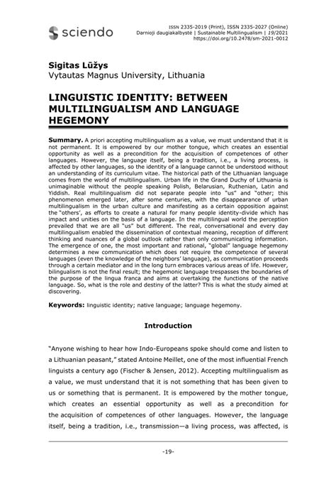 (PDF) Linguistic Identity: Between Multilingualism and Language Hegemony