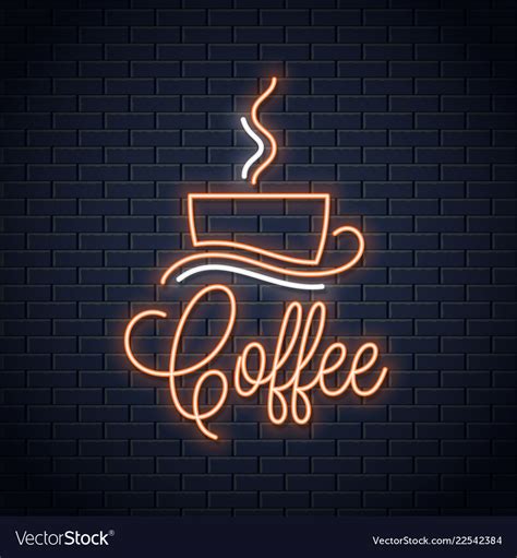 Coffee neon banner coffee cup neon sign on wall Vector Image