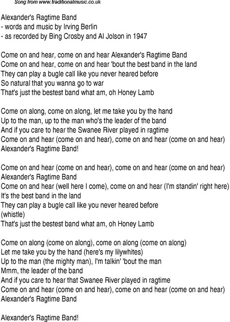 Top songs, 1938 music charts: lyrics for Alexanders Ragtime Band