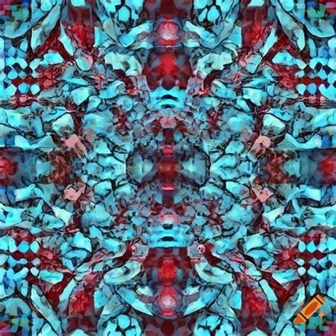 Seamless mosaic pattern in light blue and dark red on Craiyon