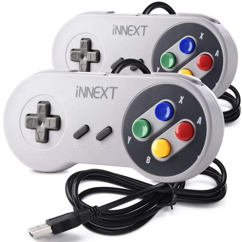 2 Pack iNNEXT USB Long Wired Super Nintendo SNES PC Controller Gamepad ...