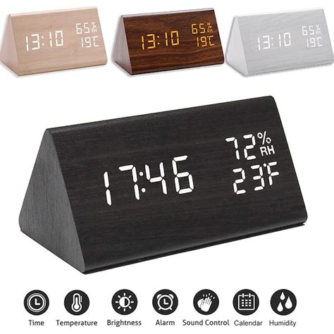 Wooden Digital Alarm Clock with Wooden Electronic LED Time Display 3 ...